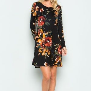 Julia Black Floral Swing Dress